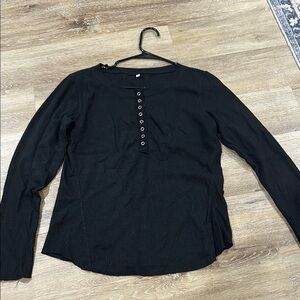 Black Long Sleeve Women's Top waffle shirt